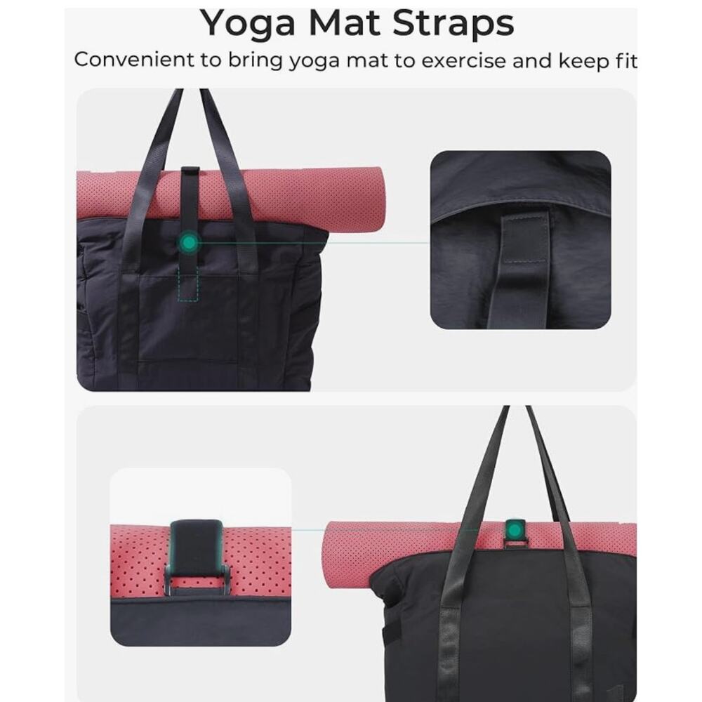 BAGSMART Tote Bag with Zipper and Compartments, Travel Shoulder Handbag- Black - Picture 3 of 5